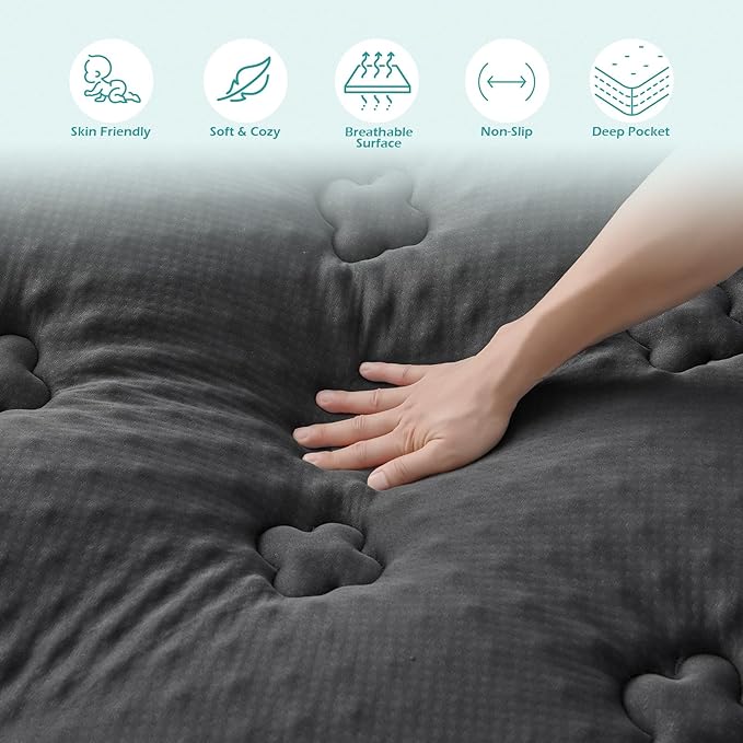 Hansleep King Mattress Topper Viscose Derived from Bamboo, Memory Foam Pillow Top Mattress Topper King with Deep Pocket, Breathable Mattress Pad for Back Pain Relief, 78" x 80", Charcoal Grey