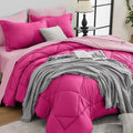 HEVUMYI Hot Pink & Baby Pink Cali-King Comforter Set - 7-Piece All Season Bed in a Bag Cali-King, Ultra Soft Bedding Set with Comforter, Flat Sheet, Fitted Sheet, Pillowcases, Pillow Shams