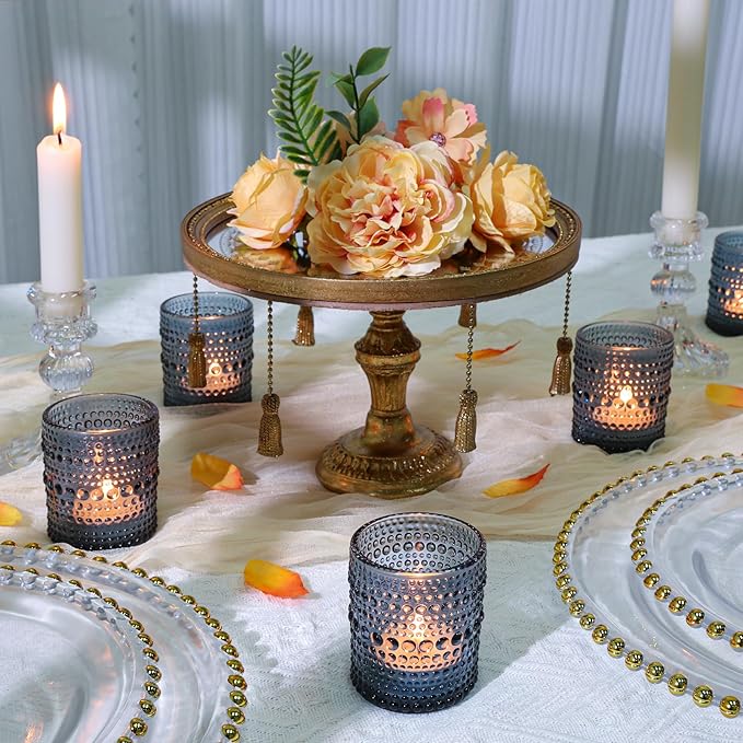 24 Pcs Votive Candle Holders, Dark Blue Glass Candle Holder Bulk for Table Centerpiece, Tea Lights Candle Holders for Wedding Shower, Party and Home Decor