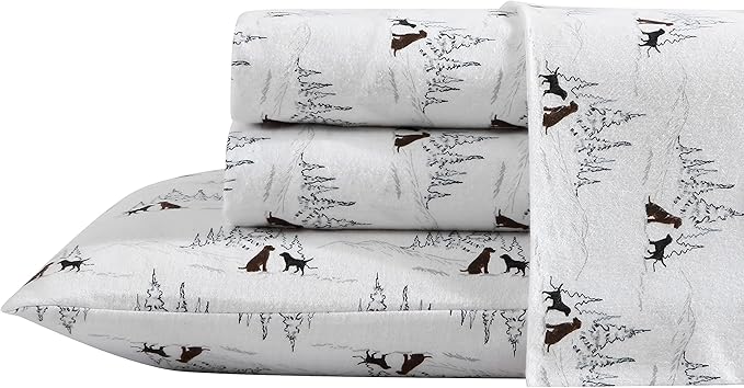 Eddie Bauer - Full Sheets, Cotton Flannel Bedding Set, Brushed For Extra Softness, Cozy Home Decor (Dog Friends White, Full)