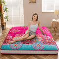 MAXYOYO Bohemian Style Futon Mattress, Padded Japanese Floor Mattress Quilted Bed Mattress Topper, Extra Thick Folding Sleeping Pad Breathable Floor Lounger Guest Bed for Camping Couch, Red, Full