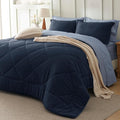 Bedsure Twin Comforter Set - 5 Pieces Reversible Navy Blue Bedding, Twin Size Bed Set for All Seasons, Bed in a Bag with Down Alternative Comforter, Sheets, Pillowcase & Sham