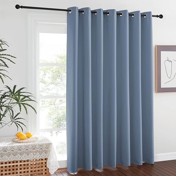 NICETOWN Room Divider Curtain Screen Partition, Vertical Blind for Sling Door, Blackout Window Curtain, Privacy Blind for Patio, Extra Wide Drape (Stone Blue, Single Panel, 10ft Wide x 9ft Long)