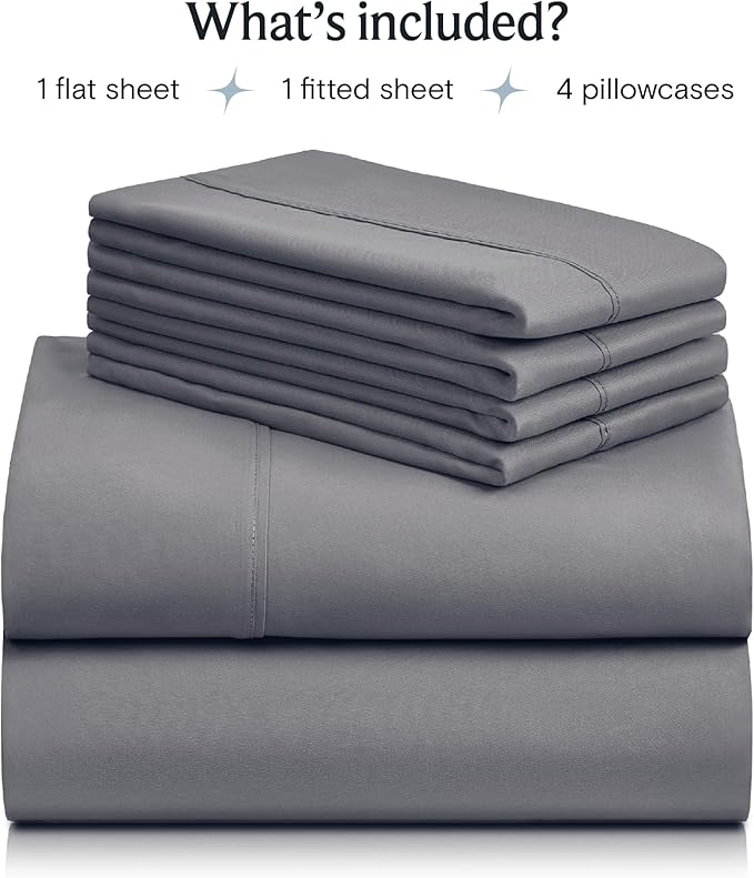 LuxClub 4 PC King Size Sheet Set Bed Sheets Deep Pockets Wrinkle Free Cooling Bed Sheets Machine Washable Hotel Bedding Silky Soft - Light Grey King
