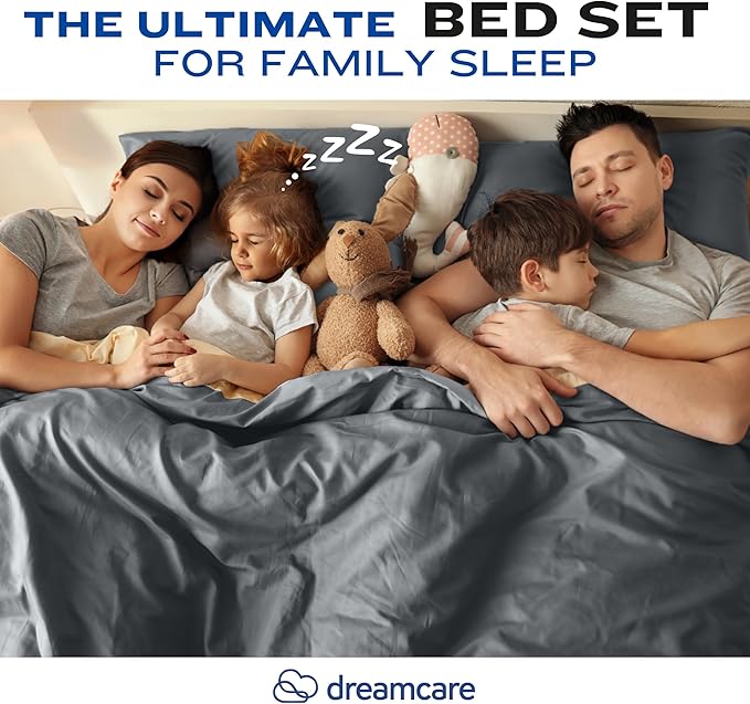 DREAMCARE Full Size Sheets – 4 pcs Cooling Sheets – up to 21” Deep Full Sheet Set – Hotel Luxury Sheets & Pillowcases – Superior Softness 100% Fine Microfiber with Side Pocket – DGray