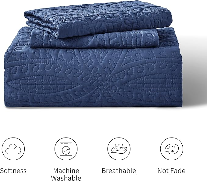 Love's cabin King Size Quilt Set Navy Blue Bedspreads - Soft Bed Summer Lightweight Bedspread Comforter - Modern Style Coin Pattern Coverlet for All Season - 3 Pieces (1 Quilt, 2 Pillow Shams)
