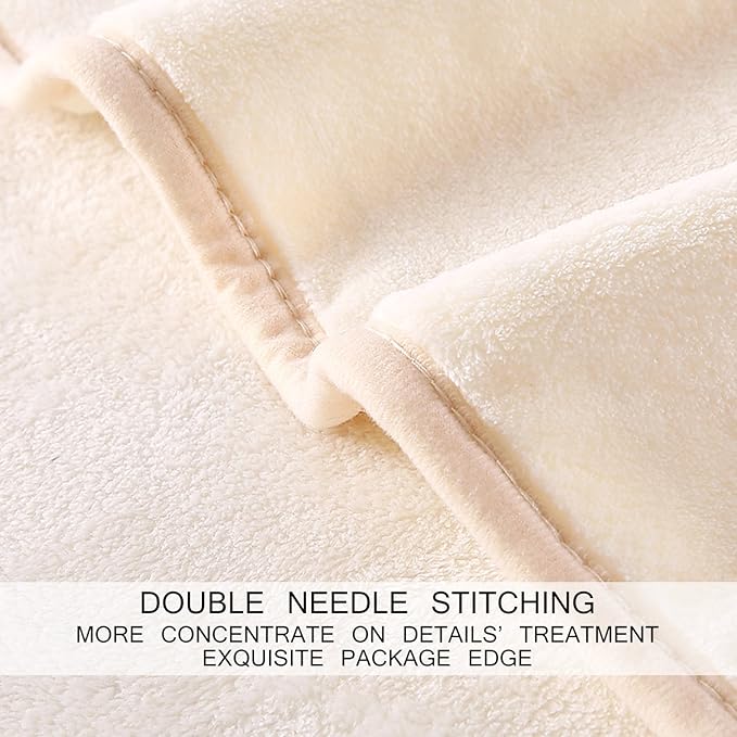 HOZY Soft Blanket Twin Size Fleece Warm Fuzzy Throw Blankets for The Bed Sofa Lightweight 350GSM Ivory 66"*90"
