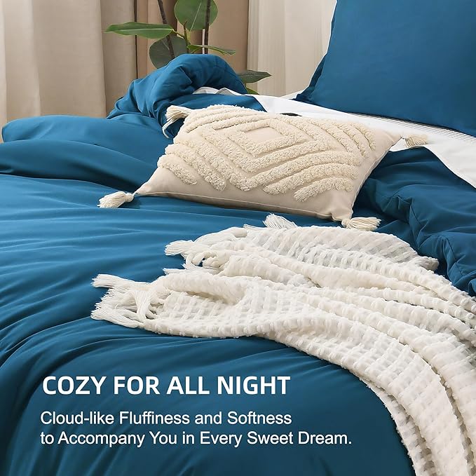 Litanika Teal Comforter King Size, 3 Pieces Turquoise Lightweight Solid Bedding Comforter Set, All Season Fluffy Bed Set (104x90In Comforter & 2 Pillowcases)