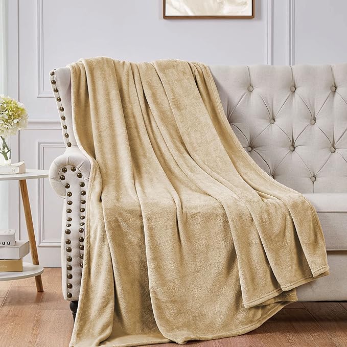 Walensee Fleece Blanket Plush Throw Fuzzy Lightweight (Queen Size 90x90 Tan Camel/Taupe) Super Soft Microfiber Flannel Blankets for Couch, Bed, Sofa Ultra Luxurious Warm and Cozy for All Seasons