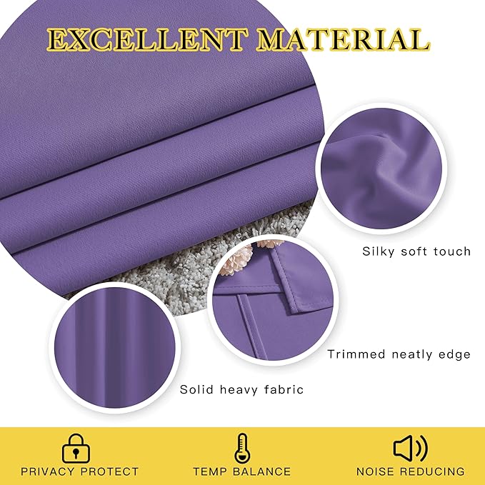 NICETOWN Blackout Curtains for Girls Room - Thermal Insulated Solid Grommet Room Darkening Curtains/Panels/Drape for Bedroom (Lilac Purple, 1 Pair, 66 by 72-Inch)
