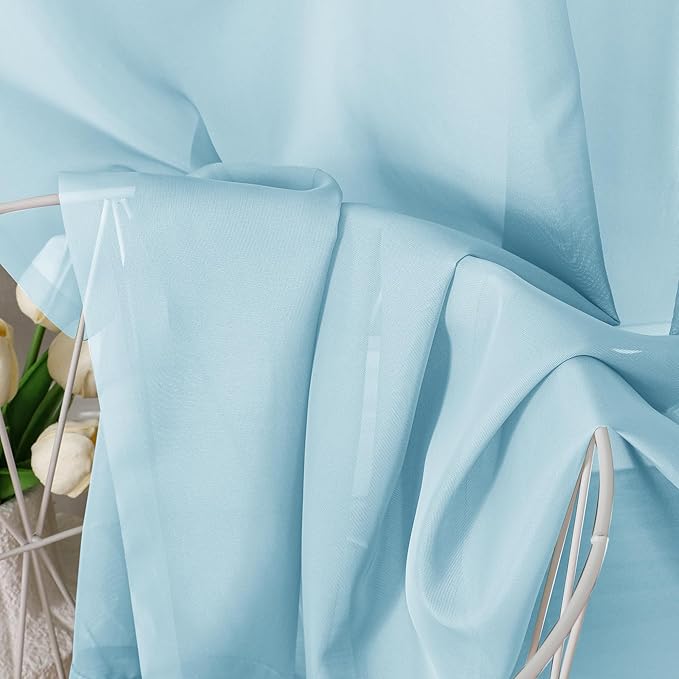 Aiyufeng 2 Pack: Basic Sky Blue Sheer Curtain Drapes 84 Inch Length 2 Panels for Living Room, Light Filtering Voile Drapes for Bedroom, Patio, Sliding Door, Each 40" W x 84" L