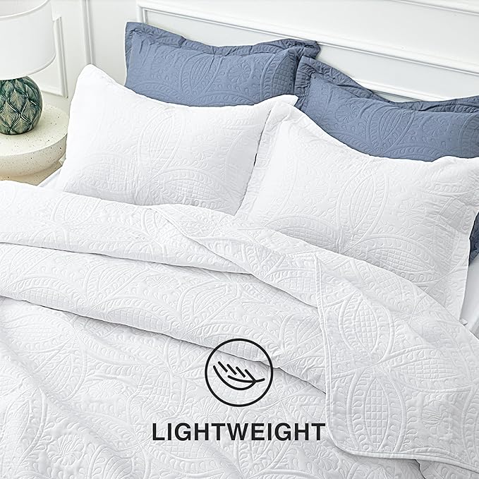 Love's cabin Twin Quilt Set White Bedspreads - Soft Bed Summer Lightweight Bedspread Comforter - Modern Style Coin Pattern Coverlet for All Season - 2 Pieces (1 Quilt, 1 Pillow Sham)
