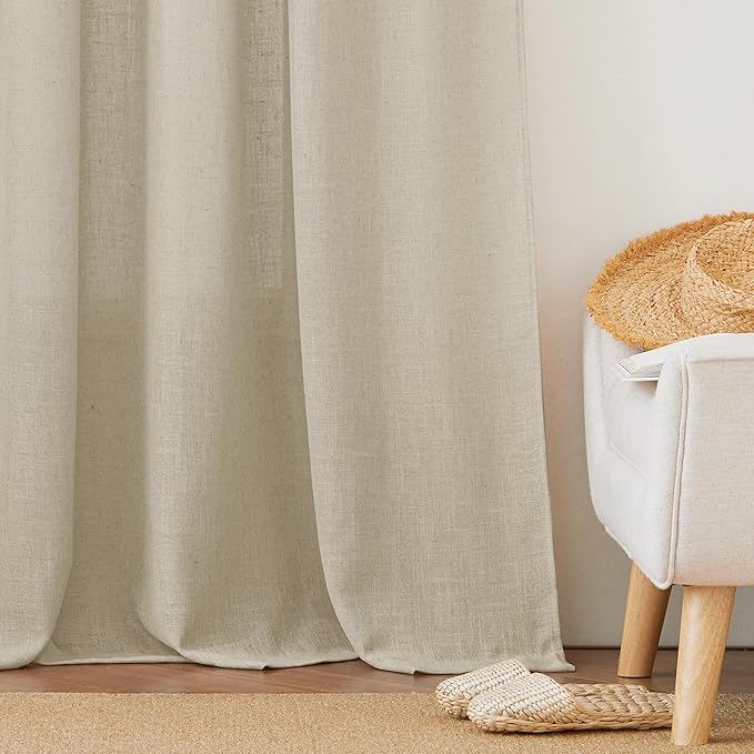 RYB HOME Semi Sheer Curtains 102 inches Long, Breathable Light Filtration Half Privacy Window Curtains & Drapes for Bedroom Living Room, Beige, W 52 x L 102 inches, 2 Panels Set