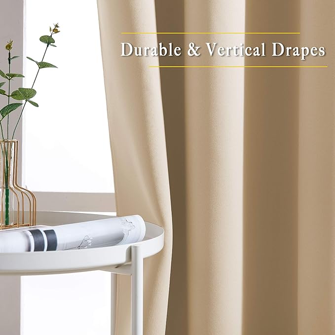 NICETOWN Blackout Draperies Curtains Panels - Window Treatment Thermal Insulated Solid Grommet Blackout Curtains/Panels/Drapes for Bedroom (Biscotti Beige, Set of 2, 46 by 72 Inch)
