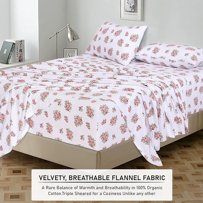 RUVANTI Flannel Sheets King Size - 100% Cotton Brushed King Size Sheets Set - Deep Pockets 16 Inches Bed Sheets - All Seasons Breathable & Extra Soft - Warm & Cozy, 4 Piece, Bali