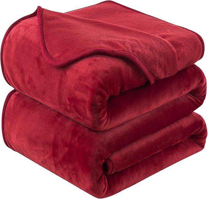 Flannel Fleece King Size Summer Blanket All Season 350GSM Lightweight Throw for The Bed Extra Soft Brush Fabric Winter Warm Sofa Blankets 90" x 108"(Burgundy Red King)