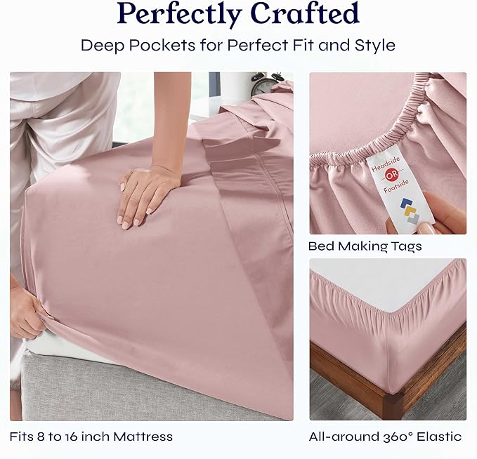 California Design Den Natural 100% Cotton Sheets King Size Deep Pocket Set - 400 Thread Count, Sateen King Sheet Set, All Around Elastic, Soft, Cool and Durable Bedding - Mauve
