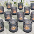 24 Pcs Votive Candle Holders, Dark Blue Glass Candle Holder Bulk for Table Centerpiece, Tea Lights Candle Holders for Wedding Shower, Party and Home Decor