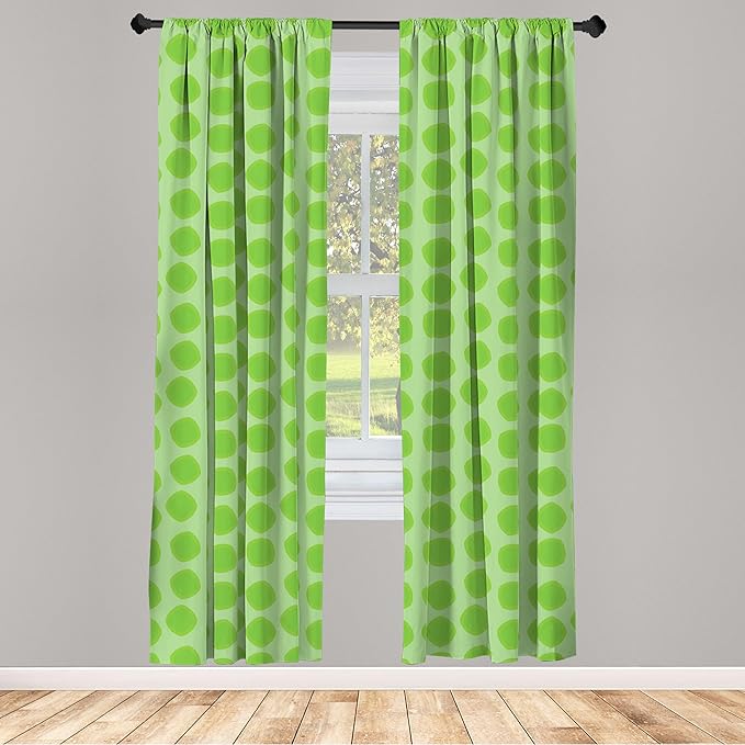 Ambesonne Lime Green Window Curtains, Simplistic Formless Geometric Shapes in Different Shades Theme, Lightweight Decor 2-Panel Set with Rod Pocket, Pair of - 28" x 84", Green
