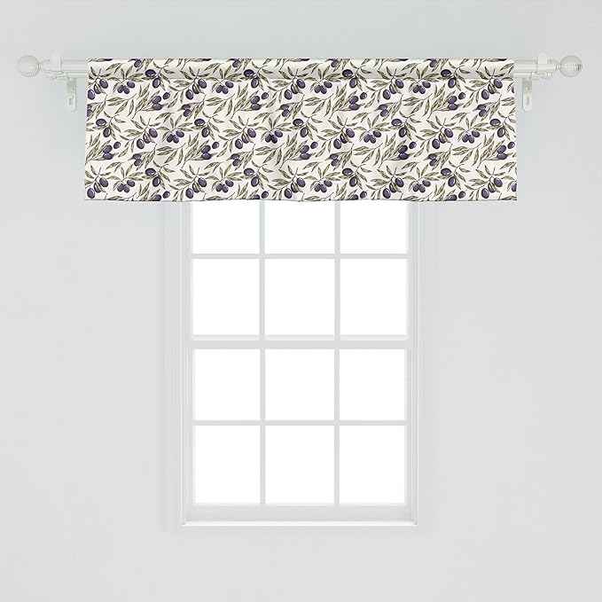 Ambesonne Olive Window Valance Pack of 2, Digitally Generated Hand Drawn Style Botanical Blossoms, Rod Pocket Curtain Valances for Kitchen Bedroom, 54" X 18", Quartz Taupe
