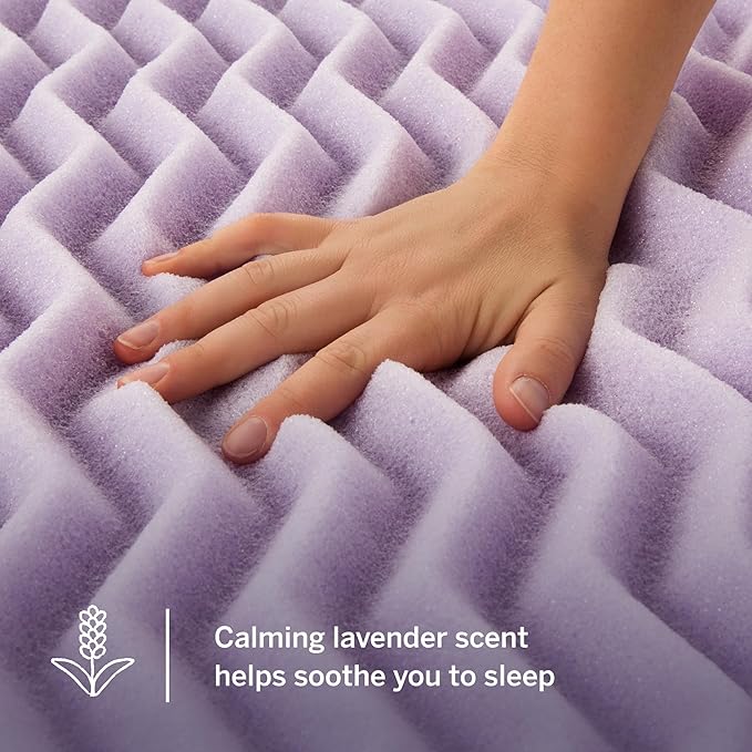 LUCID Lavender Infused 2 Inch Memory Foam Mattress Topper with 5 Zones – King Size – Plush Feel – CertiPUR Certified – Dorm Room Essentials