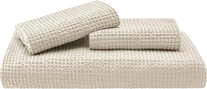 Bedsure Cotton Duvet Cover King - 100% Cotton Waffle Weave Beige Duvet Cover King Size, GentleSoft™ and Breathable Bedding Set for All Season, 3 Pieces, 104"x90"
