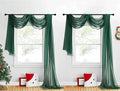 NICETOWN Sante Green Decorative Window Scarfs for Christmans, Voile Sheer Curtains Flexible Valances Bed Canopy for Thanksgiving Day, Set of 2, W60 x L216