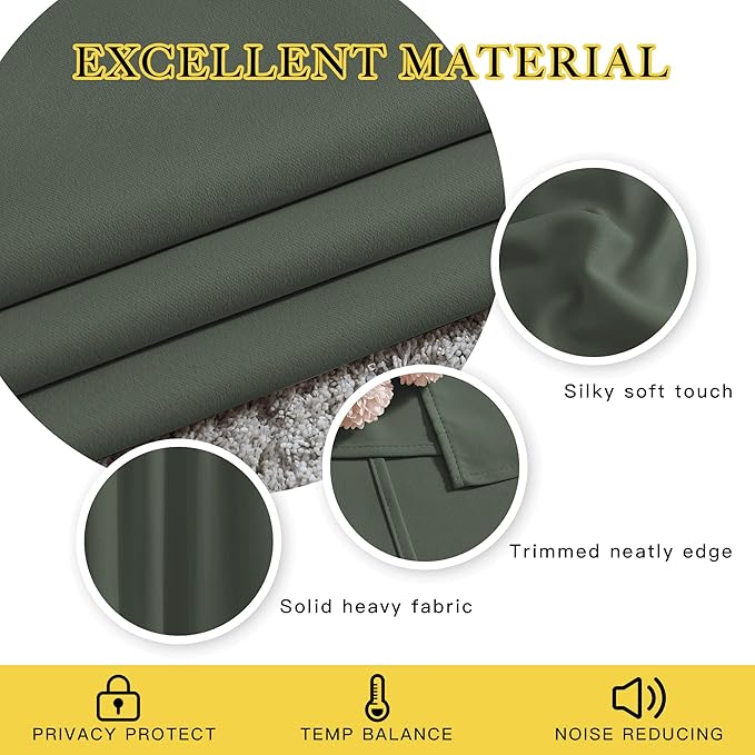 NICETOWN Dark Mallard Curtains 96 inches Long, Grommet Thermal Insulated Blackout Curtains Privacy Window Treatments for Boys Room/Living Room, W46 x L96, 2 Panels