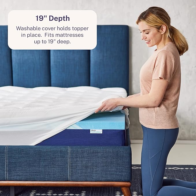 Sleep Innovations Cooling Comfort Gel Memory Foam Dual Layer Mattress Topper, 4 Inch, Twin Size, Pillow Top Cover