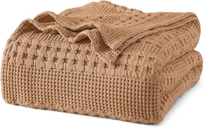 PHF 100% Cotton Waffle Weave Blanket King Size for Bed, Soft Lightweight & Breathable, All-Season Comfort, Luxury Aesthetic Woven Bedding for Home Decor, 108"x90", Clay