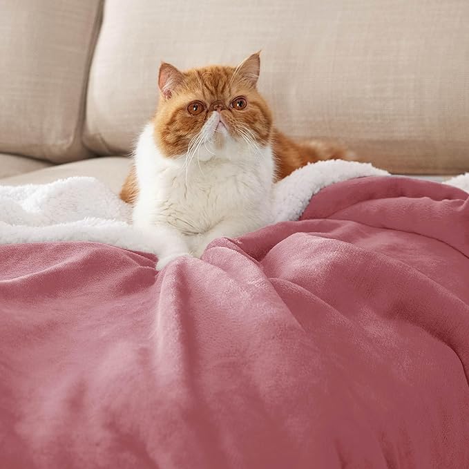 Bedsure GentleSoft Sherpa Fleece Throw Blanket for Couch - Thick and Warm, Soft Fuzzy Plush Throw Blanket for Winter, Dusty Rose, 50x60 Inches