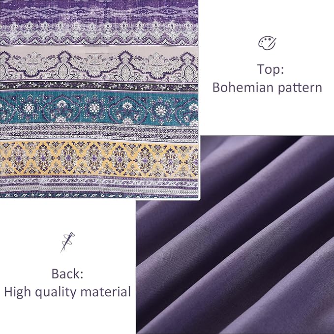 Boho King Size Comforter Set 8 Pieces, Violet Bohemian Striped Bed in a Bag, Paisley Soft Microfiber Bedding Comforter Set
