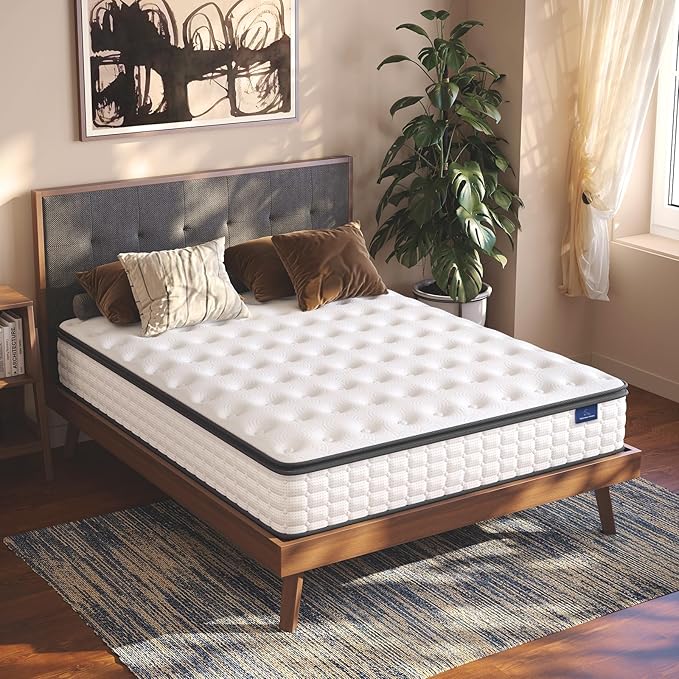 Vesgantti Full Size Mattress, 10 Inch Hybrid Full Mattress in a Box, Pillow Top Double Bed Mattresses, Foam and Pocket Coils Innerspring Mattresses, Pressure Relief, Medium Firm Plush Feel