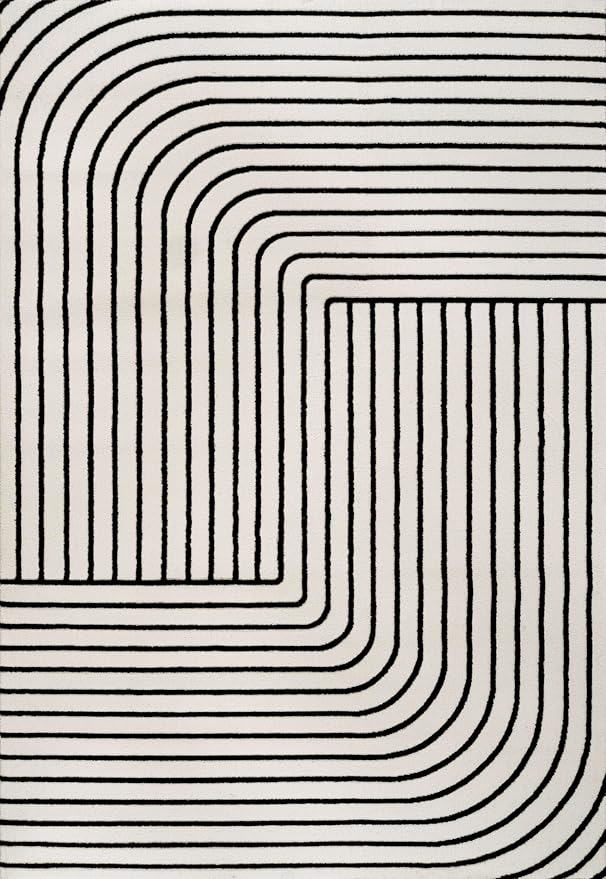 Eyely NCS101G-5 Odense High-Low Minimalist Angle Geometric Black/White 5 ft. x 8 ft. Area Rug, Black/White, 5 ft. x 8 ft., Indoor, Area Rug