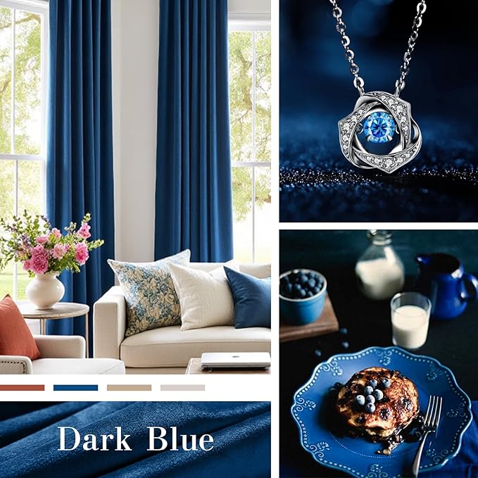 Lazzzy Velvet Blackout Curtains Thermal Insulated Room Window Drapes Super Soft Luxury Curtains for Living Room Bedroom Rod Pocket 2 Panels, Dark Blue, 52" W x 102" L
