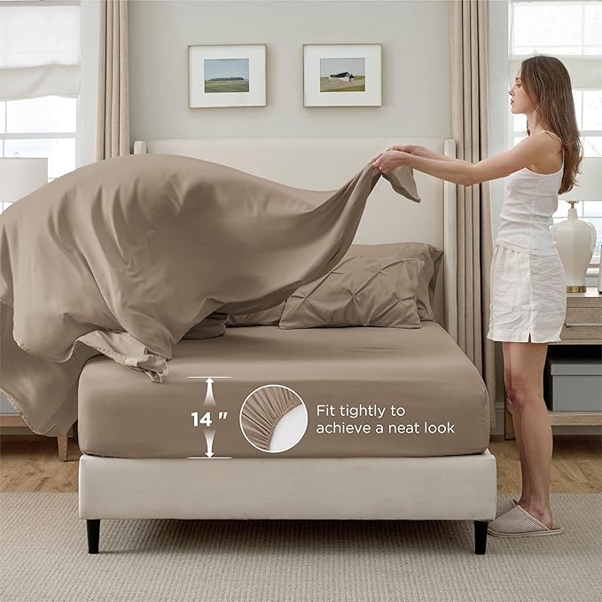 Bedsure Twin Comforter Set Khaki - Bed in a Bag Twin Size Bedding 5 Pieces, GentleSoft™ Pintuck Bed Set Gift for Family, Pinch Pleat Khaki Comforter with Sheets, Pillowcase & Sham