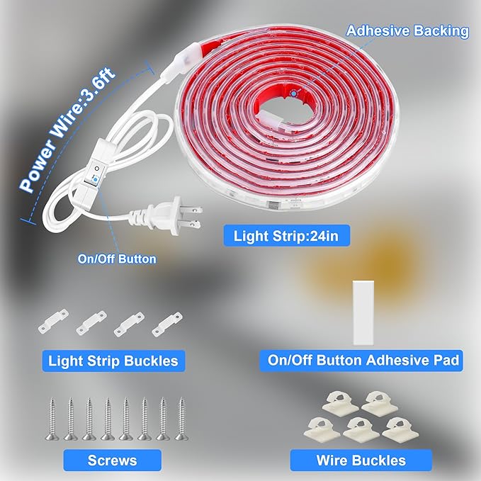 maylit Under Cabinet Strip Lighting Plug in 24in, Ultra Bright Small LED Light Bar, 6000K Cool White, 110V-120V Wired Lights for Kitchen Cabinet, Counter, Workbench, Desk, Closet, Shelf, Indoor