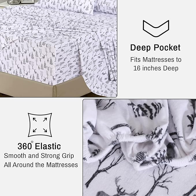 RUVANTI Flannel Sheets Full Size - 100% Cotton Double Brushed Bed Sheets Set, Deep Pockets 16 Inches, All Seasons Breathable & Extra Soft Full Sheets, Warm & Cozy, 4 Piece, Dry Winter