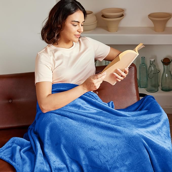 Exclusivo Mezcla Fleece Blanket Queen Size for Bed, Super Soft and Warm, All Season Use, Cozy, Plush, Lightweight, 90x90 Inches, Cobalt Blue