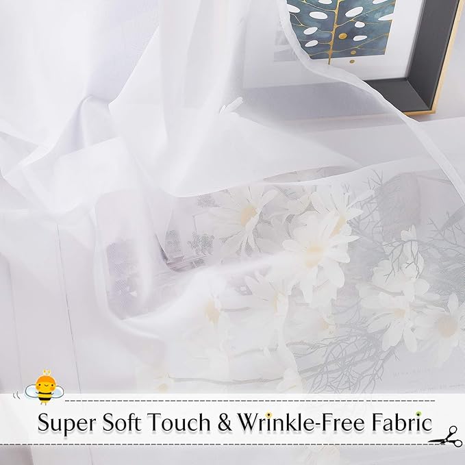 RYB HOME White Sheer Curtains for Canopy Bed, 2 Panels Wedding Arch Draping Fabric Window Scarf Table Runner Indoor Outdoor Curtains for Backdrop Events Decor, Wide 60 in x Long 216 in per Panel