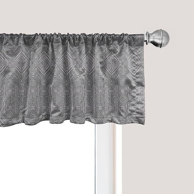 Ambesonne Aztec Window Valance Pack of 2, Pattern of Symmetric Tribal Inspired Streaks and Motifs in Greyscale Tones, Rod Pocket Curtain Valances for Kitchen Bedroom, 54" X 18", Pale Grey and Dimgray
