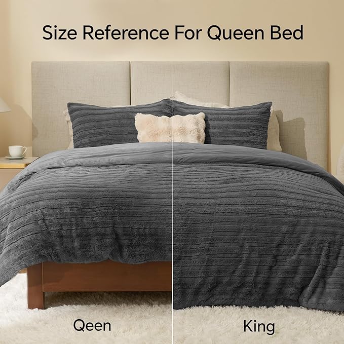 BEDELITE Fleece Twin Comforter Set -Super Soft & Warm Fluffy Grey Faux Fur Bedding, Luxury Fuzzy Heavy Bed Set for Winter with 1 Pillow case