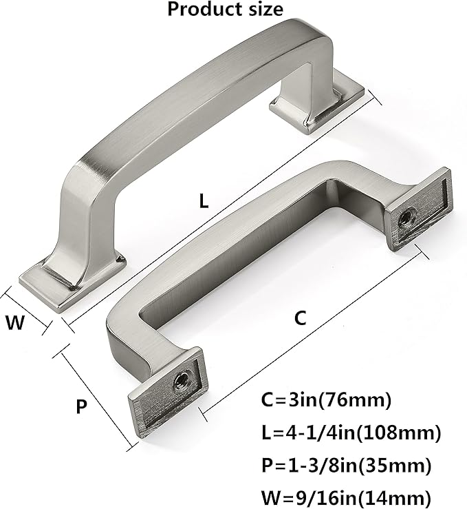 khtuMealware 10 Pack 3 Inch Cupboard Handles - Brushed Satin Nickel Cabinet Pulls & Drawer Handles