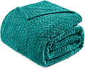 Exclusivo Mezcla Fleece Queen Size Blanket for Bed, 90x90 Inches Soft Cozy Jacquard Flannel Blankets, Lightweight Fuzzy Plush Warm for Winter, Teal