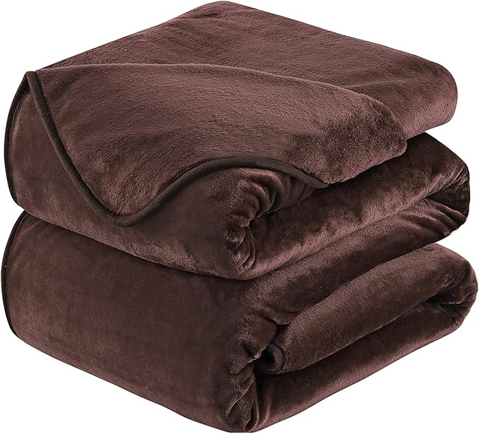 HOZY Soft Blanket Queen Size Fleece Warm Fuzzy Throw Blankets for The Bed Sofa Lightweight 350GSM Chocolate 90"*90"