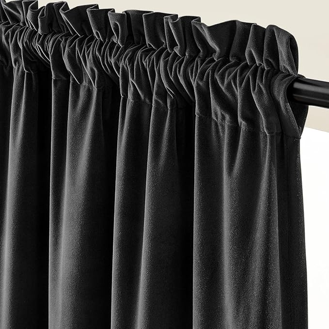 Lazzzy Velvet Blackout Curtains Thermal Insulated Room Window Drapes Super Soft Luxury Curtains for Living Room Bedroom Rod Pocket 2 Panels, Black, 52" W x 108" L