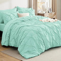 Bedsure California King Comforter Set - Bed in a Bag Cal King Bedding Set 7 PCS, GentleSoft™ Pintuck Bed Set Gift for Family, Pinch Pleat Mint Green Comforter with Sheets, Pillowcases & Shams