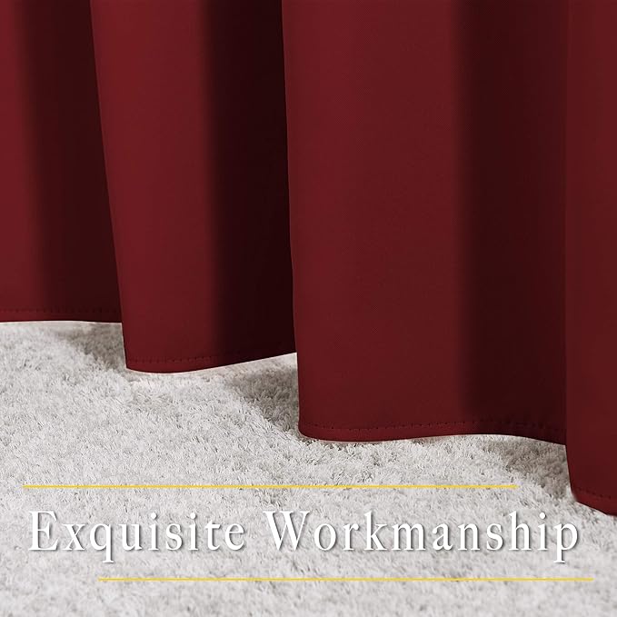 NICETOWN Burgundy Red Sliding Door Curtains 2 Panels Set 118 inches Long, Grommet Thermal Blackout Curtains Privacy Room Divider Sound Reducing for Bedroom/Living Room, W66 x L118