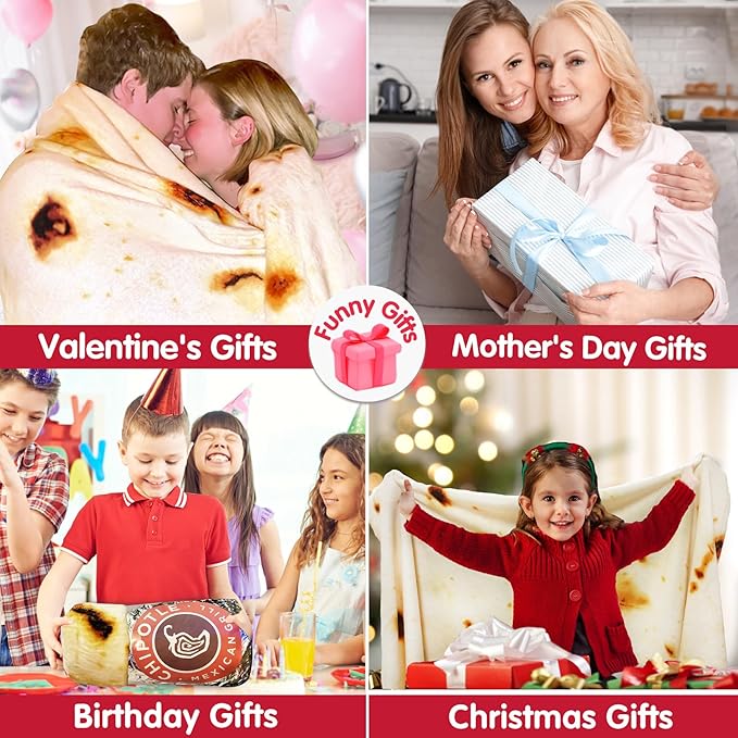 Jorbest Burrito Tortilla Throw Blanket Birthday Gifts for Women Men Teen Boys Girls, Novelty Tortilla Food Blanket Funny Gifts for Adult Kids, 285 GSM Soft Flannel Taco Blanket (Beige, 47 inches)