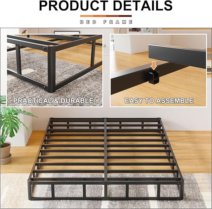EMODA 9 Inch Queen Box Spring Bed Base, 3000 LBS Heavy Duty Metal Mattress Foundation with Fabric Cover, Easy Assembly